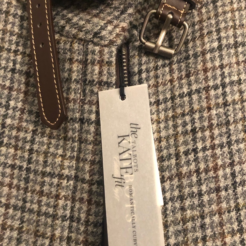 Talbots Full Zip Houndstooth Blazer with Leather Trimmed Collar - Picture 2 of 3